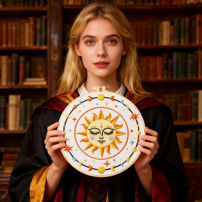 BEUNITONE 6 Sets Tarot Embroidery Kits for Beginners with Dreamy Sun Moon Stars Eye Patterns, DIY Craft Kits for Adults Women with Embroidery Hoops and Full Kits, Needlepoint Kits for Home Decor