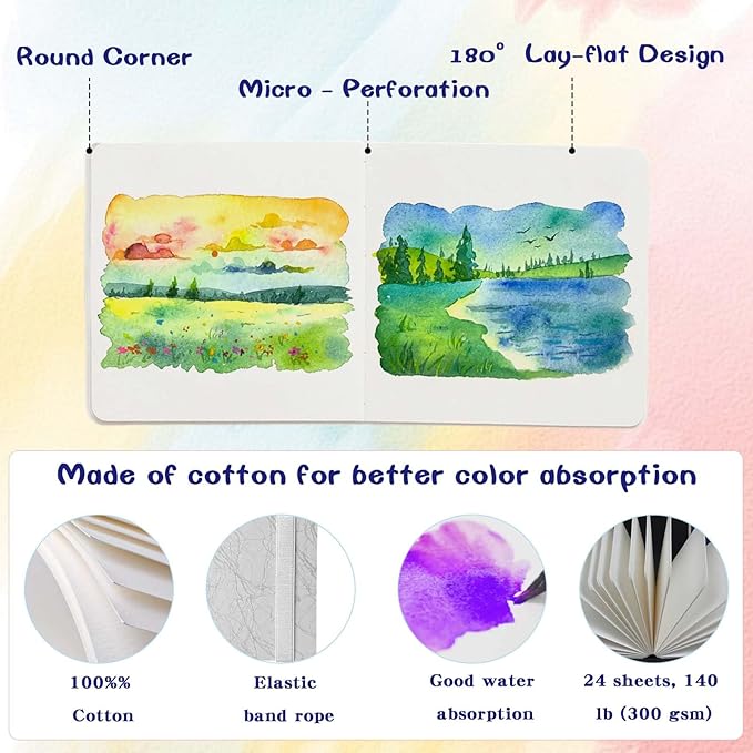 Mini Watercolor Paint Set - 24 Colors Glitter Travel Watercolor Set, Portable Metallic Water Color Paints Palette Box with Watercolor Book,Clips,Pens,Storage Bag for Painting Lovers and Artists