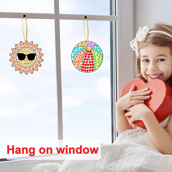 Qyeahkj 6pcs Summer Arts and Crafts Kits Suncatcher Easy Art Craft for Kids Children Teenagers at 4-12 DIY Fun Sun Fruit Diamond Painting Kits for Girls Boys Ages 3 4 5 6 8 10 12