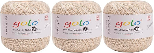 golo 3 Skeins Crochet Thread Size 30 Embroidery Thread Yarn for Hand Kniting Yarn for Tatting 702