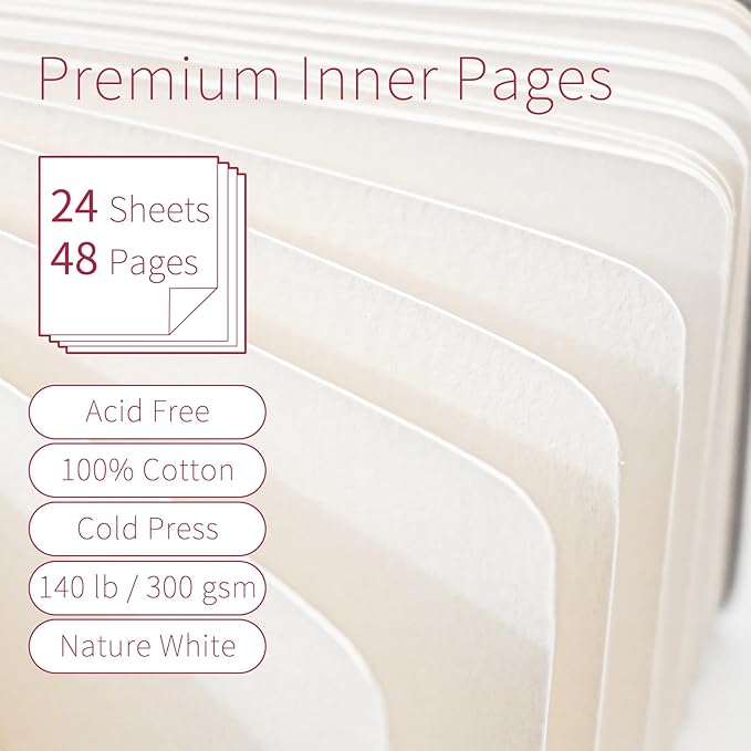Vienrose 2 Pack Watercolor Sketchbook, 5.5"x5.5" Watercolor Journal with 24 Sheets 140 LB (300 GSM) 100% Cotton Watercolor Paper, Grey Linen Cover Water Coloring Sketch Book