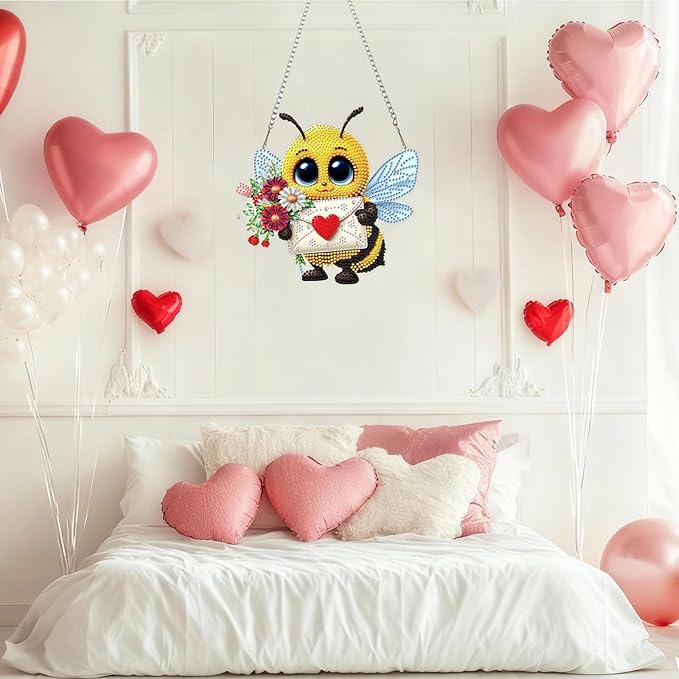 DOMROM Bee Diamond Art Hanging Kits for Adults Beginners, Special Shaped Crystal Diamond Painting Bee Pendant, DIY Diamond Art Suncatchers Animal for Home Garden Wall Decor Gift