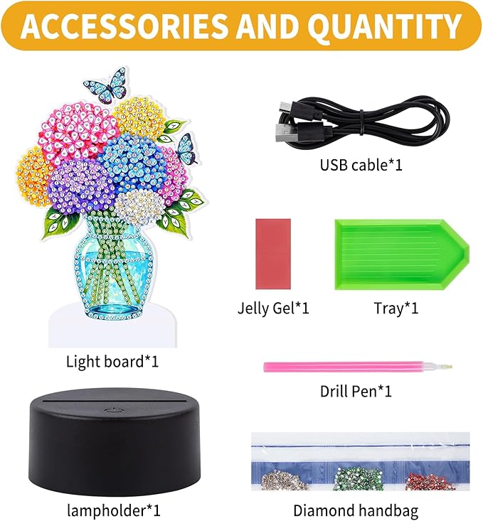 ALKALO Diamond Painting Night Light, Diamond Painting Kits for Adults Desktop Ornaments for Table Tabletop Decor Diamond Art Accessories for Adult Beginner Touch Lamp for Bedrooms Living Room- Flowers
