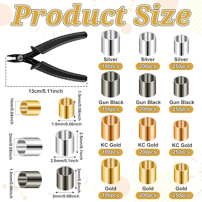 2200 Pieces Crimp Beads for Jewelry Making, Crimp Tubes with Crimping Pliers, 3 Sizes 4 Colors Crimping Beads for Bracelet Necklace Earring DIY