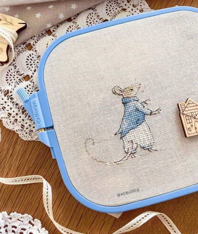 nurge square embroidery hoop - plastic cross stitch frame for needlepoint & embroidery - adjustable craft hoop - blue - no:2 (small)