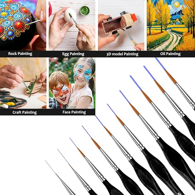 10PC Miniature Paint Brush for Fine Detailing,Small Painting Brushes Set for Art, Crafts, Acrylic, Watercolor, Oil, Model, Face, 40k & Paint by Number, Figurine (Black)