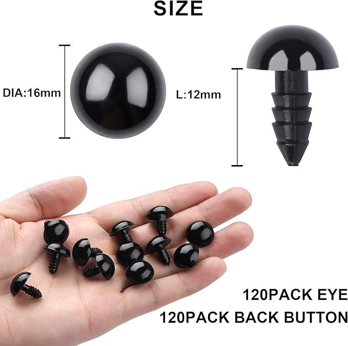UPINS 120PCS Plastic Safety Crochet Eyes Bulk with 120PCS Washers for Crochet Crafts (0.64Inch/16mm)