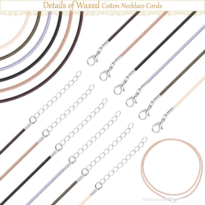 Necklace Cord, Selizo 100pcs Necklace String, Waxed Cotton Necklace Cord with Clasp Bulk for Jewelry Bracelet Making, Beads, Pendants, Charms