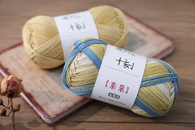 Fine Knitted and Crocheted Cotton Yarn, 100% Long Staple Cotton Yarn Multicolour Gradient Yarn, Infant Sports, 2 Packages 100 g/3.52 oz (50 g/162 yds per Strand) - sc05