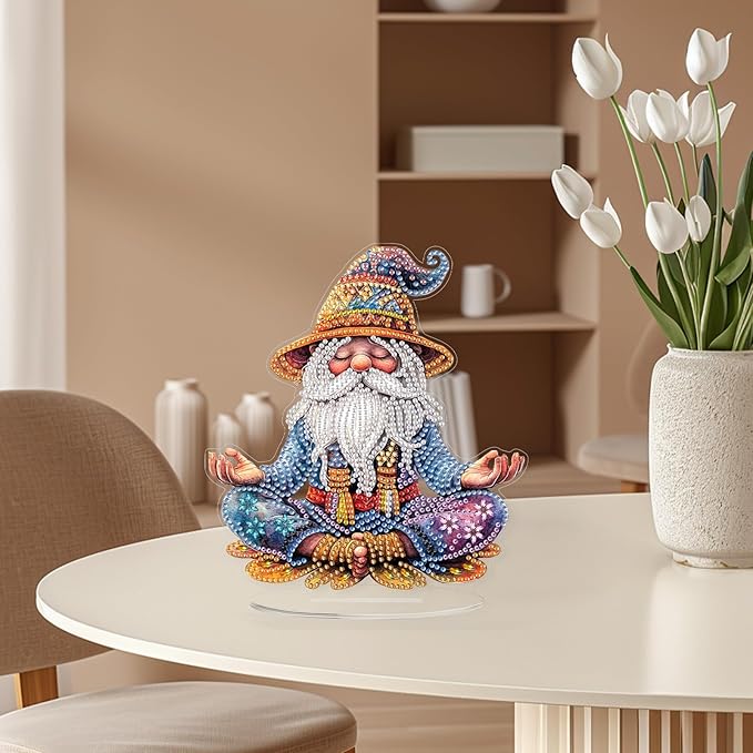 KEYIFA Diamond Painting Desktop Ornament, DIY Meditation Gnome Diamond Art for Adults Beginner, Gem Arts Table Decor Special Shaped Rhinestone Crafts Home Desk Decoration Gift, Double Sided