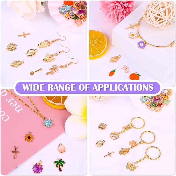Acejoz 300Pcs Charms for Jewelry Making, Wholesale Bulk Assorted Gold-Plated Enamel Earring Charms for DIY Necklace Bracelet Jewelry Making and Crafting (Multicolor)