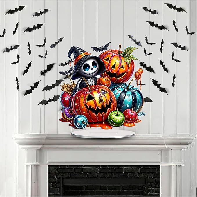 Diamond Art Hanging Kits for Adult, Diamond Art Halloween Crafts Decor, 5D DIY Acrylic Diamond Art Painting Ornaments, Window Pendants Wall Hanging Kits for Home Garden (Ghost Pumpkin)