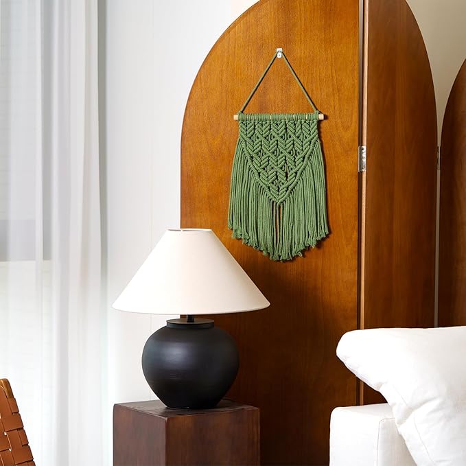 nashibowu small macrame wall hanging decor boho tapestry for bedroom living room dorm nursery and office, cute aesthetic wall art for small spaces for teen girls and home decor (green, 16 * 10 inch)
