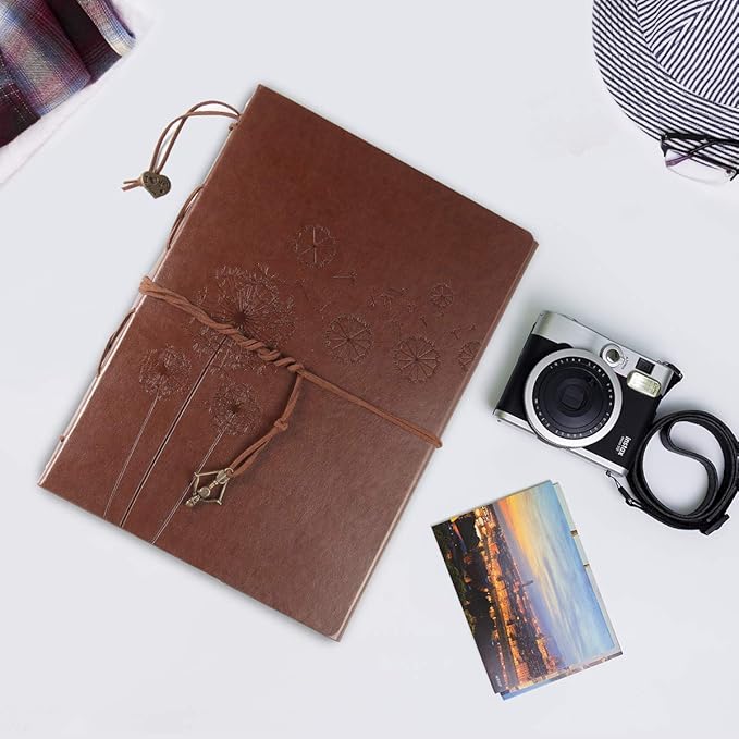 ThxMadam Leather Scrapbook Album 60 Pages Vintage Love Photo Album,11 * 8.1 Inch Scrapbook for Couples-DIY Memory Book,Birthday/Wedding Guest Book Gift for Anniversary Mother's Day