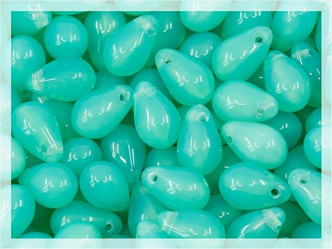 Czech 50-Piece Glass Beads, 6x9mm, Teardrop Light Opal Turquoise 61100