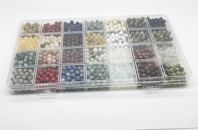 Yephac 1120pcs 6mm Natural Gemstone Beads Loose Gemstone for Jewelry Making, Hole Size 1mm Smooth Beads for DIY Bracelet Necklace Earrings,Box Packed(28 Colors-2,6mm)