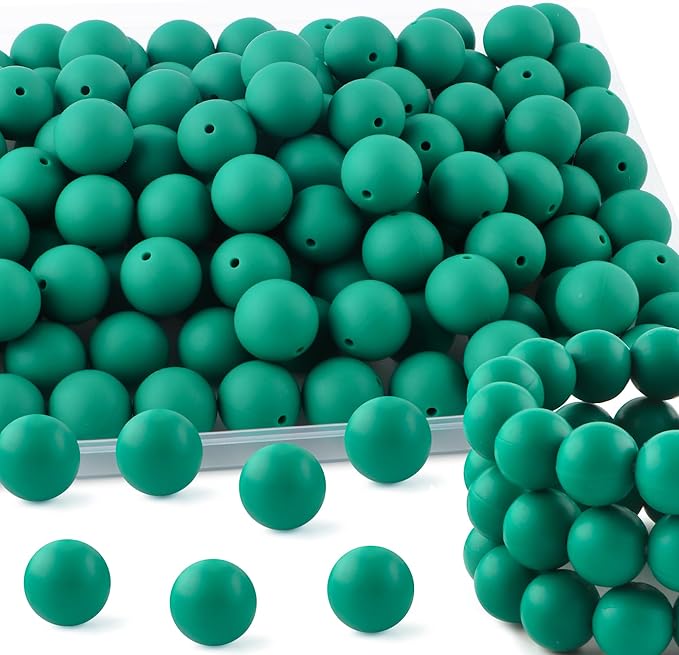 65Pcs 19mm Silicone Beads for Keychain Making Bracelet Necklace, Bulk Round Silicone Beads for Pens（Deep Green）