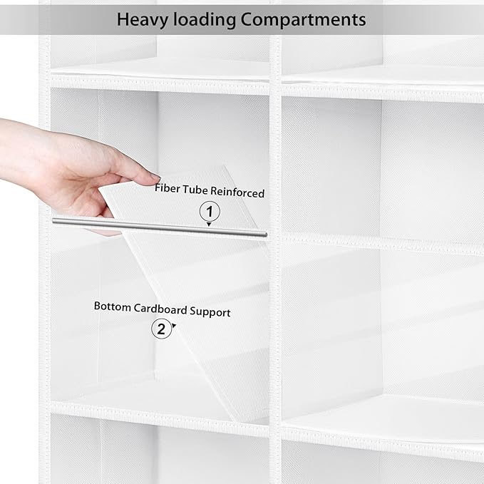 Univivi 6 Tiers Hanging Yarn Storage Organizer, Large Knitting Organizer with 12 Deep Clear Pockets & 10 Mesh Side Pockets, Over The Door Yarn Holder for Crochet Hooks, Knitting Needles, White