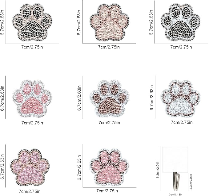 antor 8 Pack Pet Paw Diamond Painting Hooks – DIY Rhinestone Art Wall Hangers, Cute Animal Paw Design Adhesive Hooks for Keys, Towels, Bags, Home Entryway Kitchen Bathroom Decor