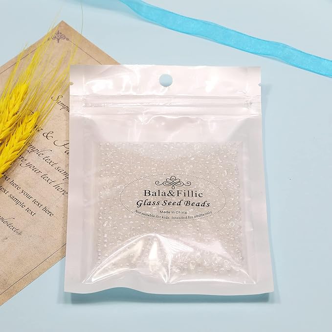 Bala&Fillic Crystal Pearl Color 4mm Seed Beads About 1200pcs/100Grams in Bag, 6/0 Glass Craft Beads for Making Bracelet and Necklace (Crystal Pearl)