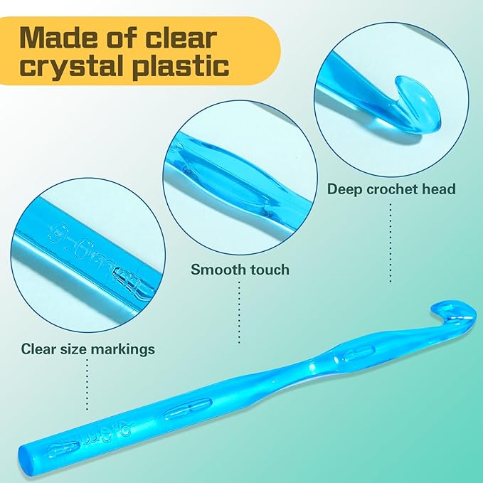 9 mm Crochet Hook, Ergonomic Handle for Arthritic Hands, Colorful Transparent Crochet Hook for Beginners and Crocheting Yarn(9 mm)
