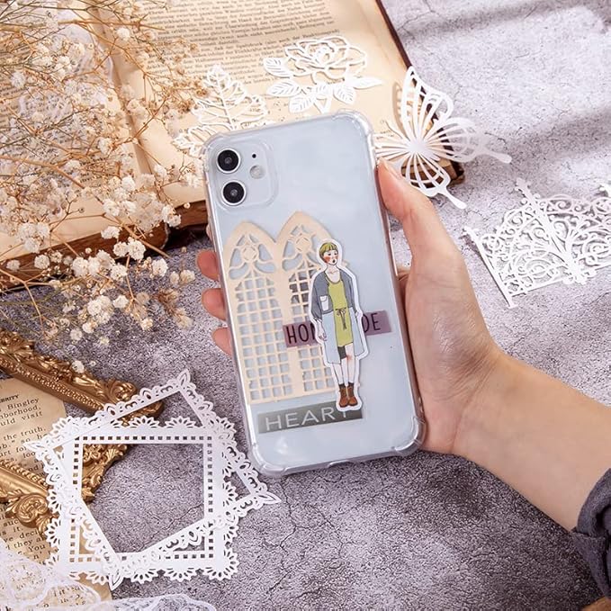 Diuhofart 60Pcs Large Scrapbook Embellishments Frame Lace Paper Cutout for Scrapbooking Supplies, White Vintage Decorative Paper for Junk Journaling, Wedding Album, Card Making, DIY Craft