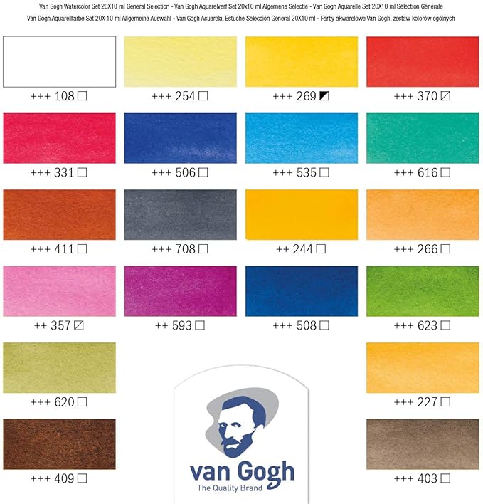 Van Gogh Watercolor Paint Set, 20x10ml Tube Set