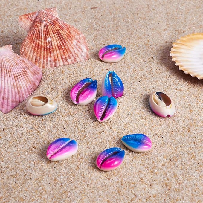 Cheriswelry 10pcs Deep Sky Blue Natural Cowrie Shell Beads Two Tone Spray Painted No Hole Seashell Ocean Summer Beach Loose Spacer Beads Charms 20~26mm for DIY Craft Bracelet Jewelry Making