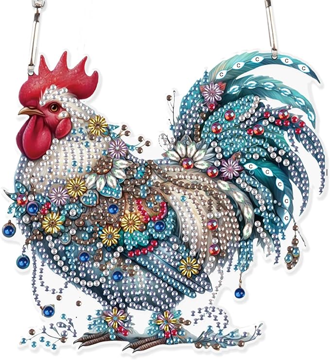 AiYuanzsh Animal Rooster DIY Diamond Art Ornament Kits 5D Diamond Painting Hanging Kit for Adults, Creative Acrylic Pendant, Special Shaped Crystal Rhinestones Wall Ornaments, Home Decoration Craft