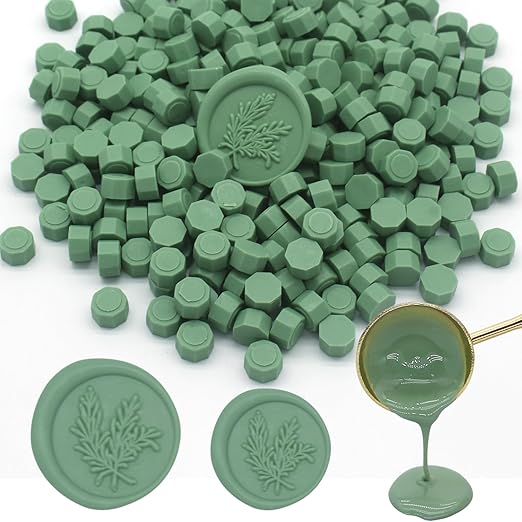 250pcs Wax Seal Beads Olive Green, Andotopee Premium Sealing Wax Beads for Stamp Seals, Octagon Seal Stamp Pellets Refill Pack for Wedding Invitation, Letter Envelope, Scrapbook DIY & Bridal Crafts