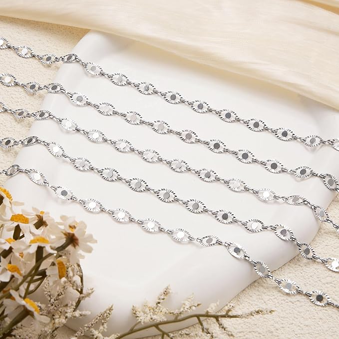 YOUBEIYEE 5 Meters Stainless Steel Chains for Jewelry Making Embossed Oval Bulk Chain Decorative Craft Chain Roll
