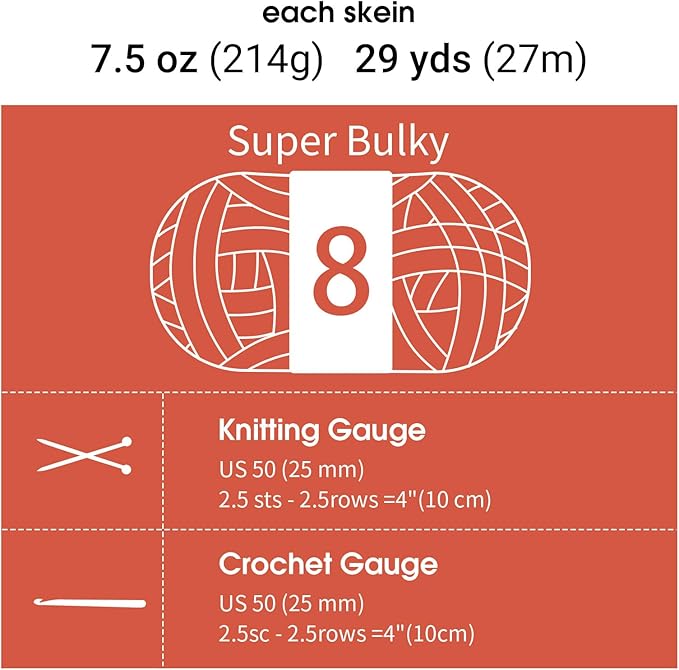 MABOZOO Tie Dye Chunky Yarn for Crocheting 8 Pack,Fluffy Jumbo Chenille Yarn,Soft Plush Yarn Bulky,Giant Thick Fuzzy Yarn for Hand Knitting or Arm Knitting,Orange & Grey (26 yds,8 oz Each Skein)