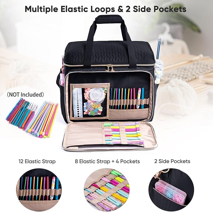 Large Yarn Storage Bag,Crochet Bag Organizer,Yarn Bags for Crocheting,Crochet Storage Bag with Pockets for Crochet Hooks, Crochet Accessories,Knitting Bags,Gifts for Crocheters