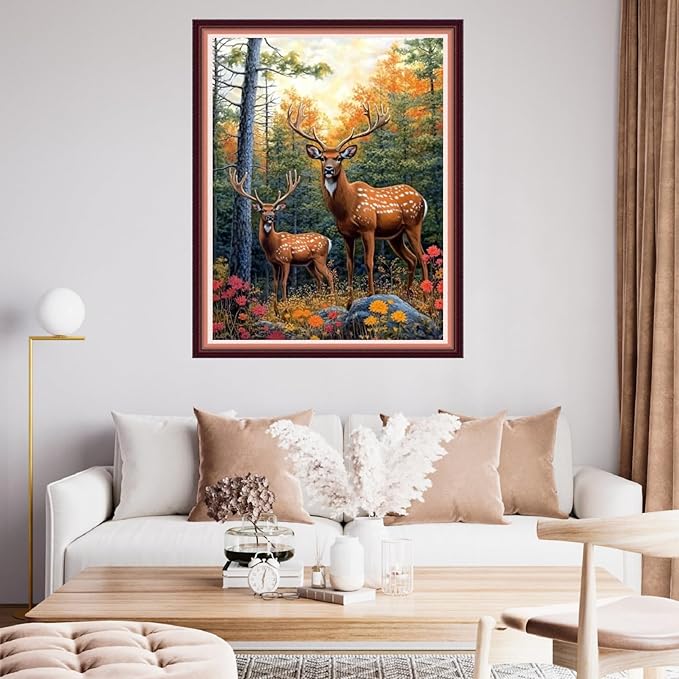 fanxvivy stamped cross stitch kits for beginners full range of cross stitching preprinted embroidery kits for adults, 11ct embroidery pattern needlepoint kits-deer flower 16x20 inch