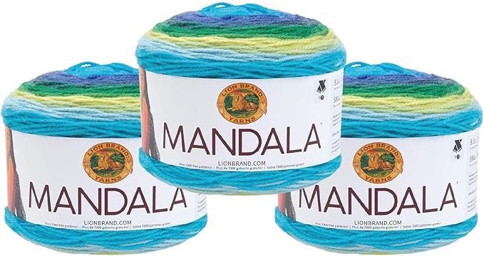 Lion Brand Yarn, Mandala DK Lightweight Yarn for Knitting, Crochet, and Crafts, Kraken, 3 Pack, Self-Striping Acrylic Fiber for Baby Blankets, Multicolor Shawls and Variegated Cardigans