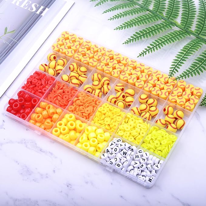 BBita 1600PCS Softball Sports Ball Polymer Clay Beads Charms for Friendship Bracelets Making Kit Cute Fun Beads DIY Arts Crafts Birthday Gifts for Kids Girls Softball Bead