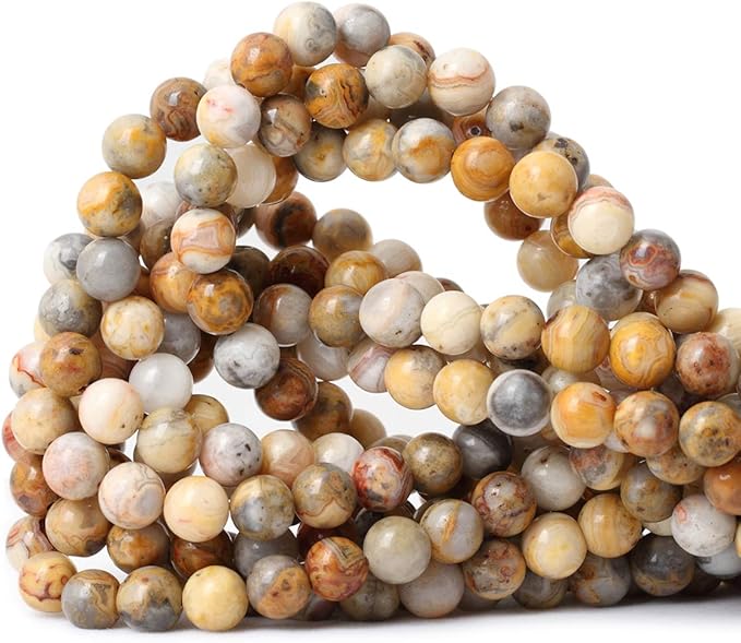 45PCS 8mm Natural Yellow Crazy Lace Agate Gemstone Round Loose Beads for Jewelry Making 1 Strand 15"