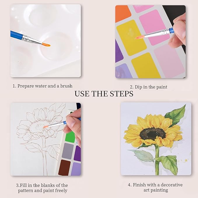 MaiMaiTu 11.5" x 8.5" Watercolor Workbook for Adults, Easy Nature Scenes Paint Coloring Book Paint, Water Coloring Book with 4 Floral Drawings 2 Pigment Card and 1 Brush (Flower Words)