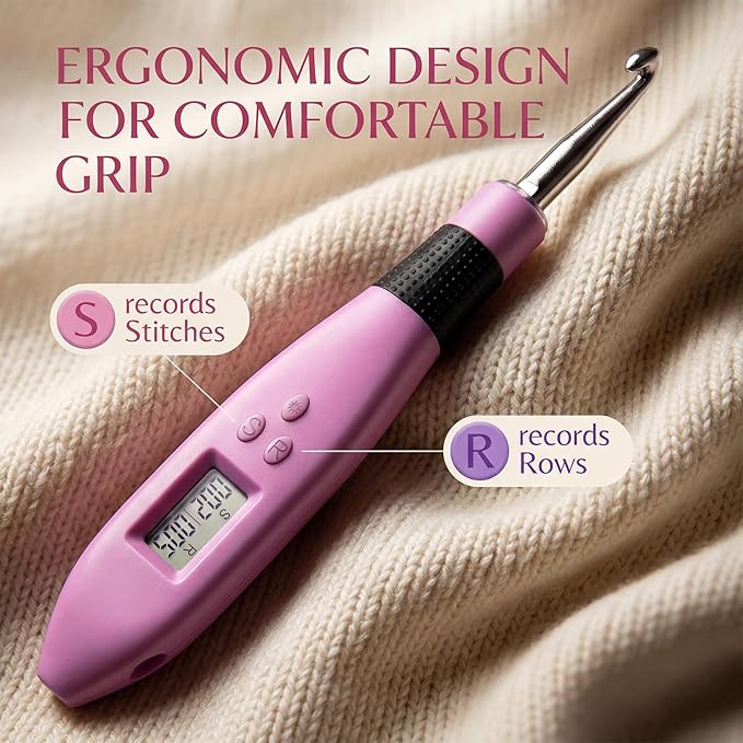 Counting Crochet Hook Set, 12-in-1 Light-Up Interchangeable Hooks with Digital Stitch/Row Counter (2.0–14.0 mm), Ergonomic Rechargeable Handle & Storage Case, Gift for Beginners & Experienced Crafters