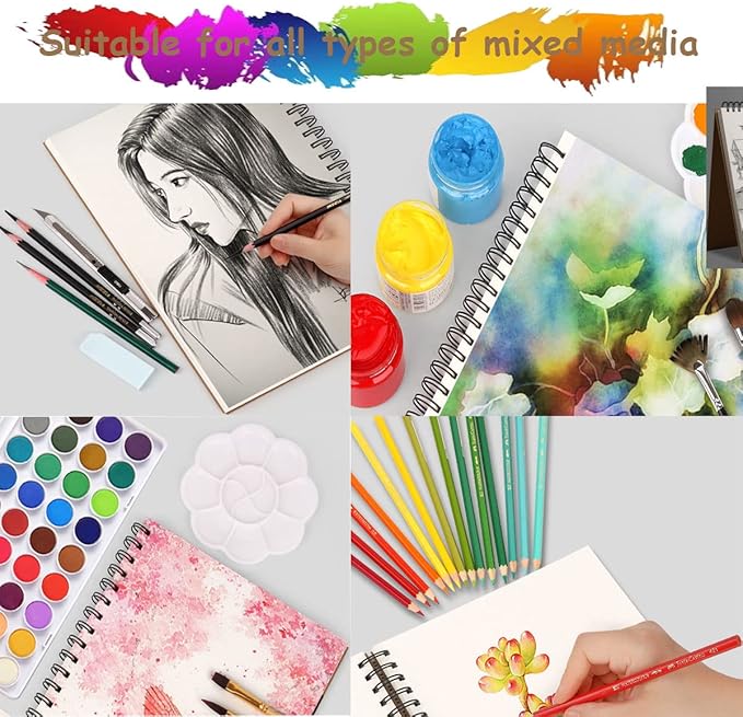Sketch Book Pad, Drawing Paper 5.5" x 8.5" Spiral Bound, Bound (98lb/160gsm), Pack of 1, Durable Acid Free Sketchbook for Painting, 30 Sheets Each (1 Pack- 5.5"X8.5")