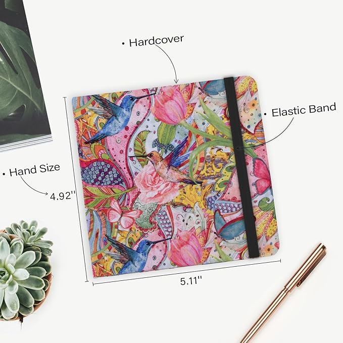 Handy Size 5 x 5 inches Sketch Book, 80GSM Acid Free Artistic Drawing Painting Writing Paper, Hardcover Cloth Cover Art Sketchbook,Journal Notebook.Flowers and Birds