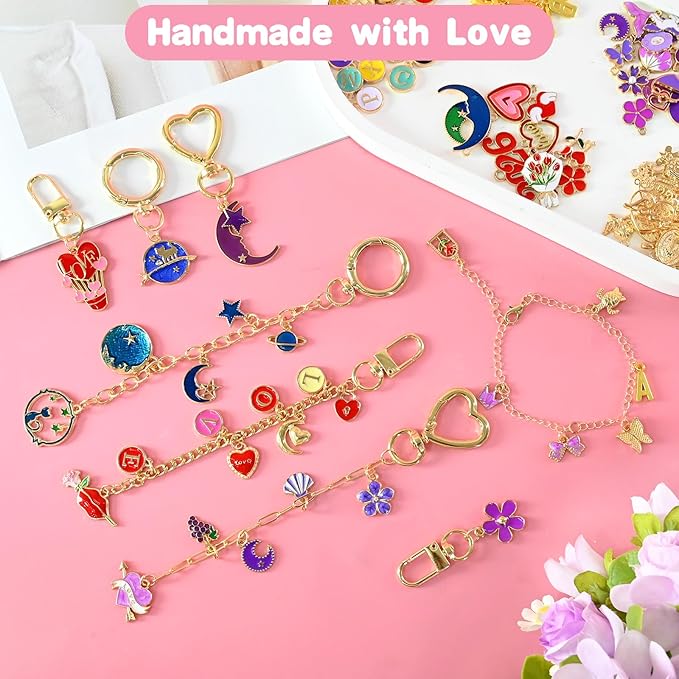 VvLons Lip Gloss Keychain Making Kit, 375Pcs Bag Charm Kit DIY Craft Supplies with Key Chain Hooks, Jump Rings, Lobster Clasps, Chains & Tools, Custom Jewelry Making Kit for Mothers Day Gifts