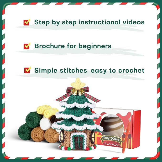 Crochet Set - Beginner Friendly Crochet Set with Step-by-Step Teaching Videos and Crochet Pattern Manuals (Christmas Tree)