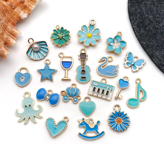 WOCRAFT 40pcs 20 pairs Assorted Enamel Bracelet Charms for Jewelry Making DIY Necklace Bracelet Earrings Keychain Crafting Charms Kit Crafts (Lake Blue-SN998)