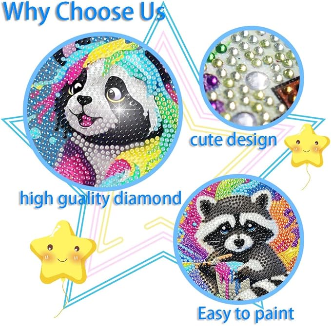 4 Pack Diamond Painting Kits for Beginners, 5D DIY Diamond Art Kit for Kid, Cute Animals Big Gem Art and Crafts, Easy Small Full Drill Painting Kits for Home Wall Decor 6" X 6"(4 Pack Adorable)