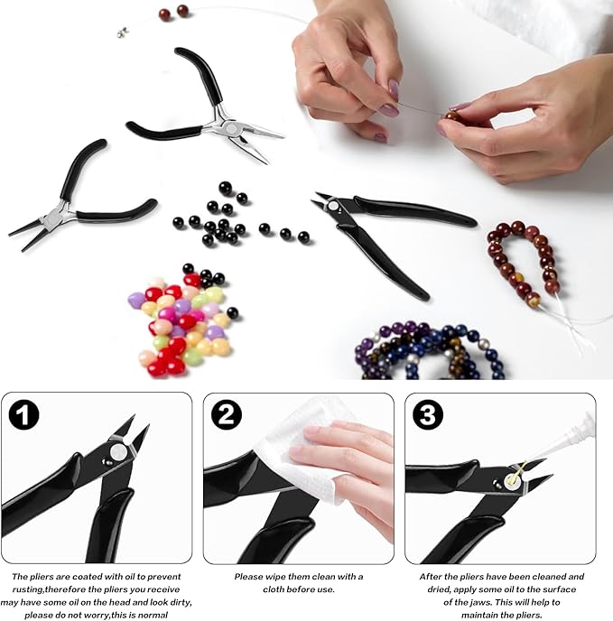 3 pcs jewelry pliers set beading pliers set with needle nose pliers, round nose plier and wire cutter for jewelry making repair supplies and crafting,wire wrapping crafts