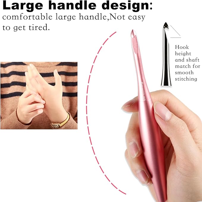 Svartur Interchangeable Crochet Hook Set with 12 Hooks – Ergonomic Crochet Hooks Large Handle, US Sizes E-4 to N-15 (3mm–10mm), Smooth & Lightweight, Crochet Kit with Storage Case, Pink