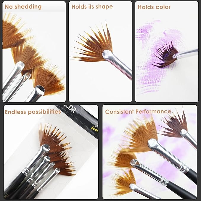 Fan Grainer Brush for Painting – 4PCS Professional Comb Brushes for Fur, Hair, Wood Grain, Grass, Feathers & Textures,Works with Watercolor Acrylic Oil for Artists & Beginners,Short Handle