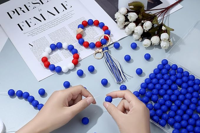 MAIBAOTA 120 Pcs Deep Blue Silicone Beads - 15 mm Round Beads for Keychain, Pens, Bracelet, Necklace Making - Bulk Craft Kit