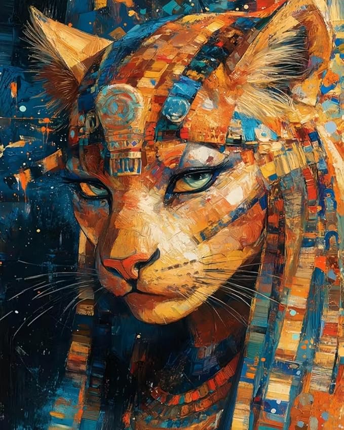 Mosaflare Paint by Numbers for Adults Beginner, Egypt Cat Adult Paint by Number Kits on Canvas, DIY Acrylic Oil Easy Painting by Numbers for Home Wall Decor 16X20 inch (Without Frame)
